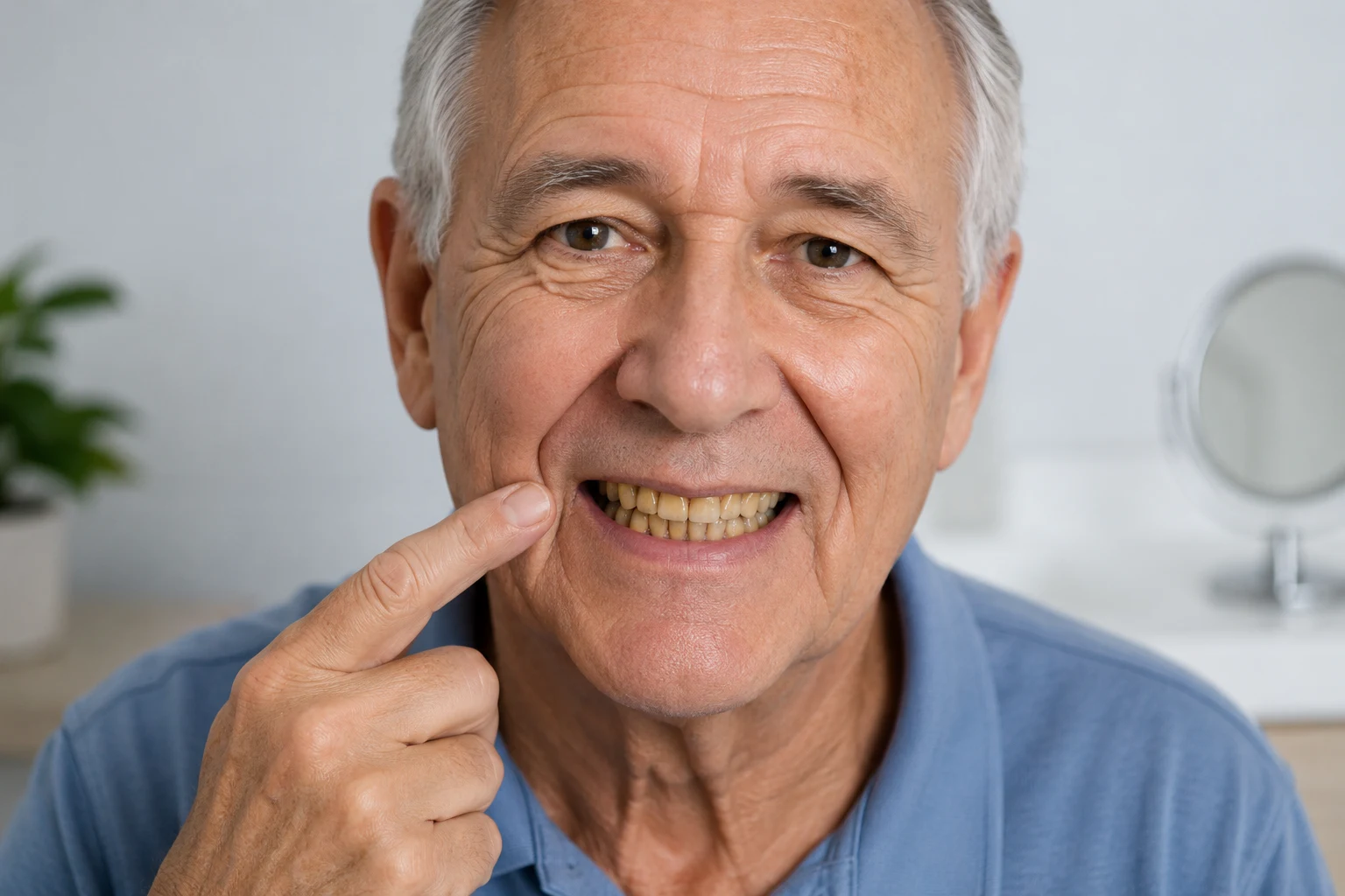 Gentleman with with yellow teeth for age related stains